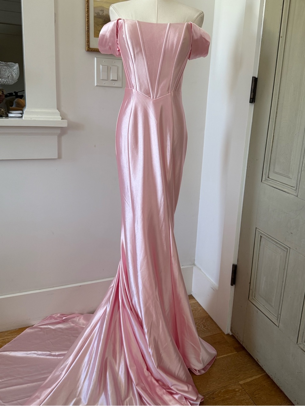 Pink Satin Mermaid Evening Dress - Picture 3 of 9